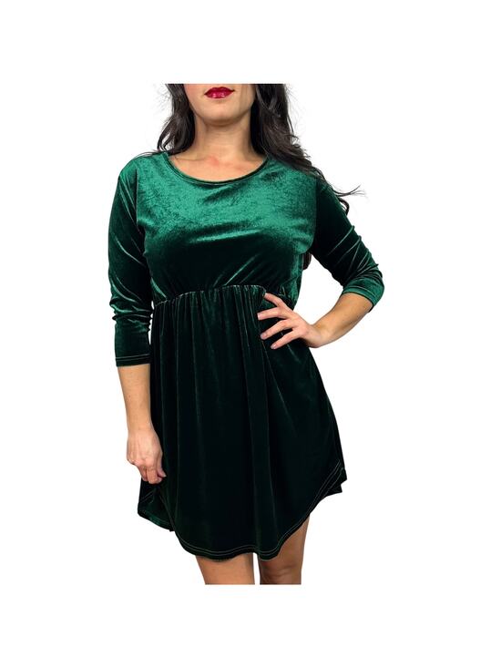Amaryllis Dresses & Skirts - Amaryllis Forest Green Velvet Empire Waist 3/4 Length Sleeve Dress